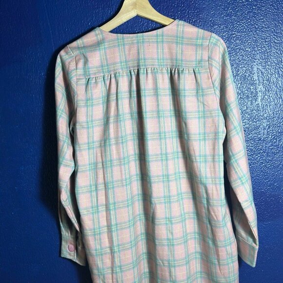 PEPALOVES SQUARES SHORT DRESS NUDE RELAXED FIT PINK GREEN PLAID PATTER POCKETS - Picture 8 of 12